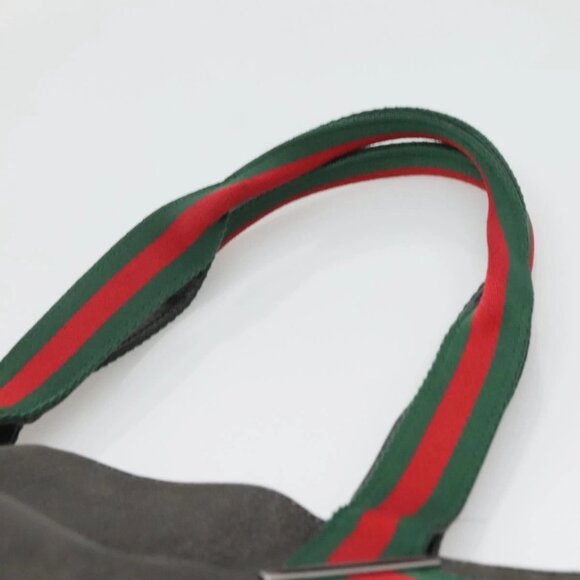 GUCCI Web Sherry Line Tote Bag Canvas Red Gray Green 73983 Auth BA2478 - Picture 9 of 16